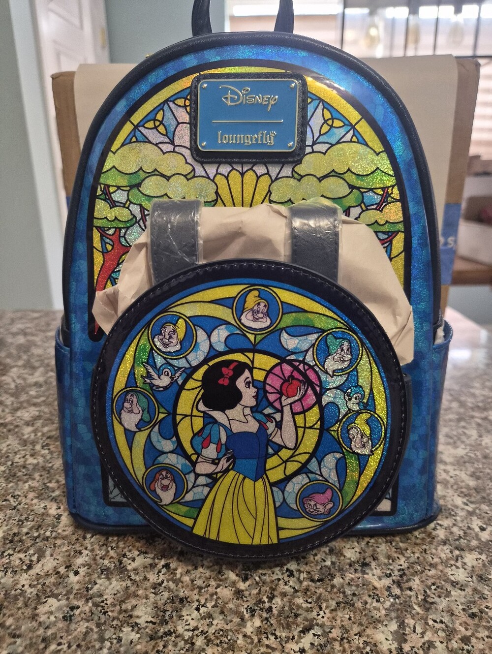 Loungefly Blue & Yellow Snow White Stained Glass Mini Backpack